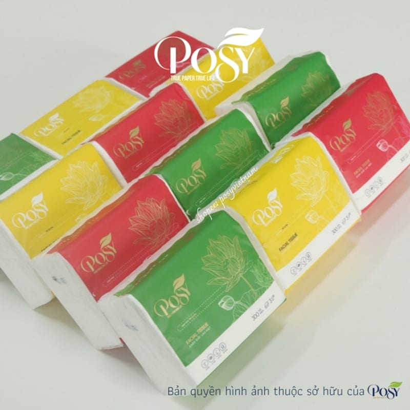 Giấy khăn lau mặt Posy 300 tờ, 3 lớp (1b/10 gói)